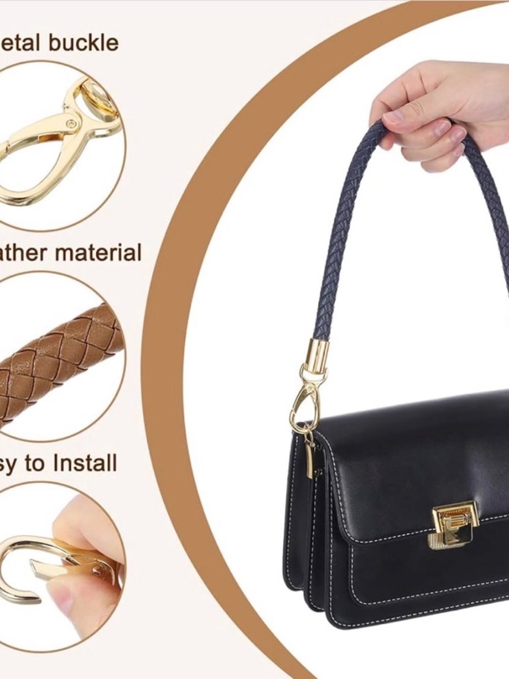 Braided PU Leather Bag Straps Purse Handles 2 Piece Set 23.62 Inches NWT - Picture 6 of 9